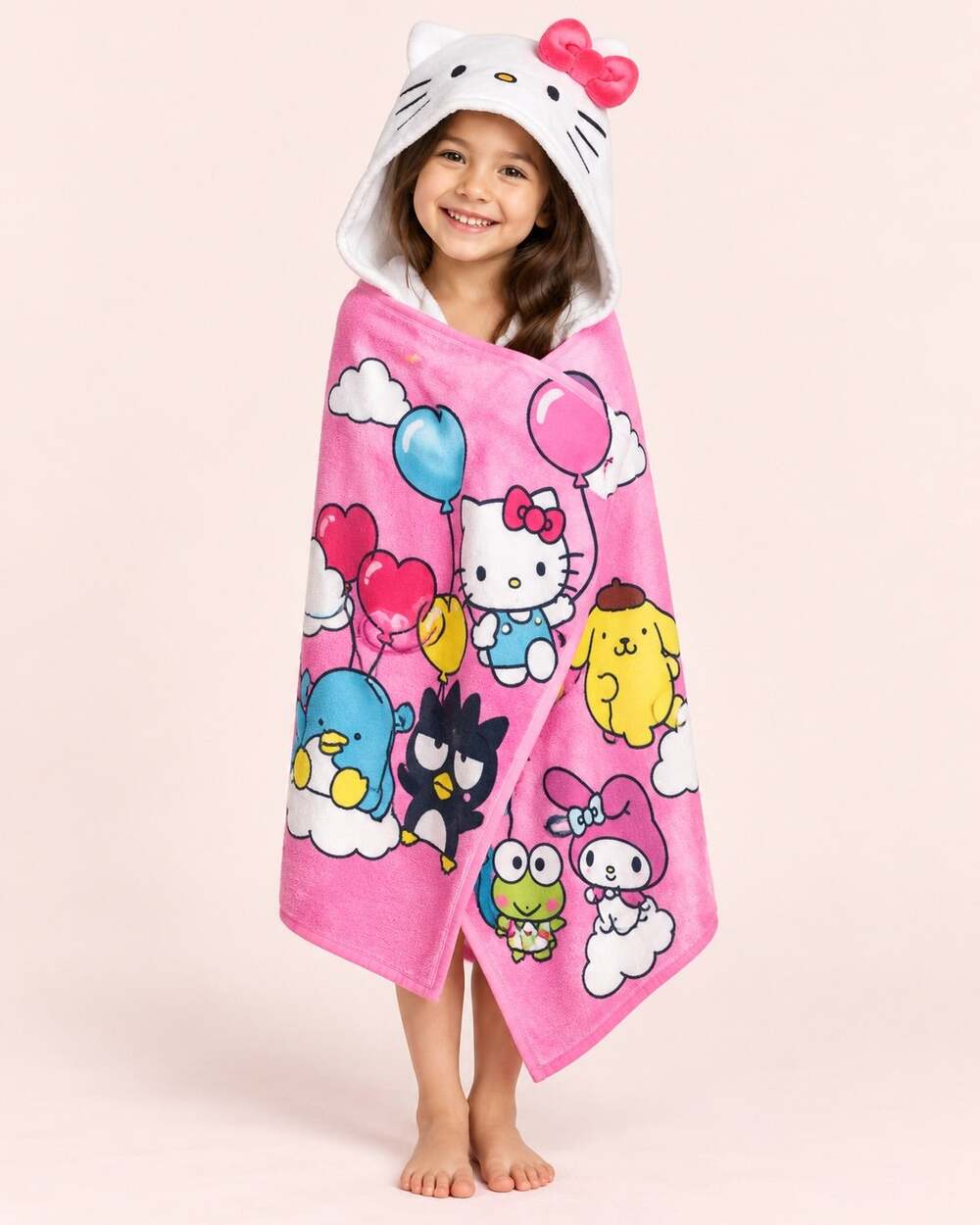 Hello Kitty Hooded Towel 47" x 36" NWT 100% Cotton Great for Bath, Beach, Pool